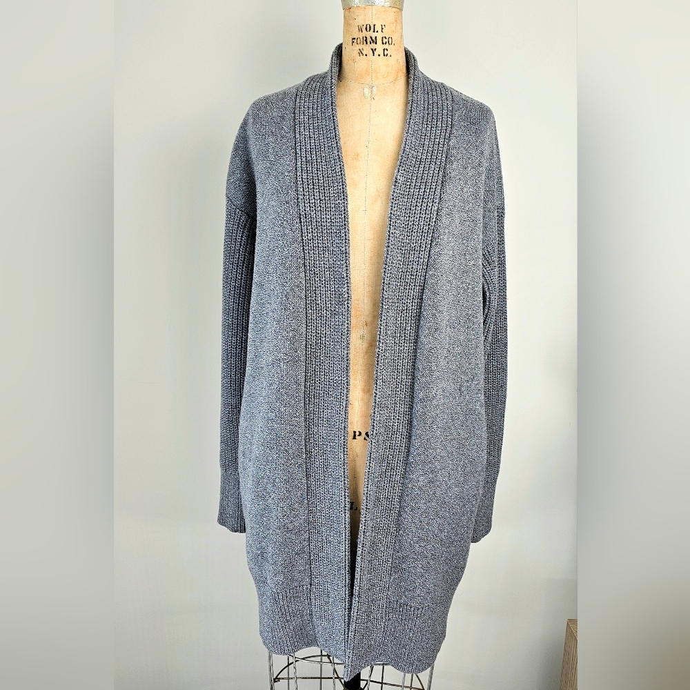 Banana Republic Wolf Intarsia Longline Cardigan Gray Open Front Duster Sweater - Picture 3 of 15